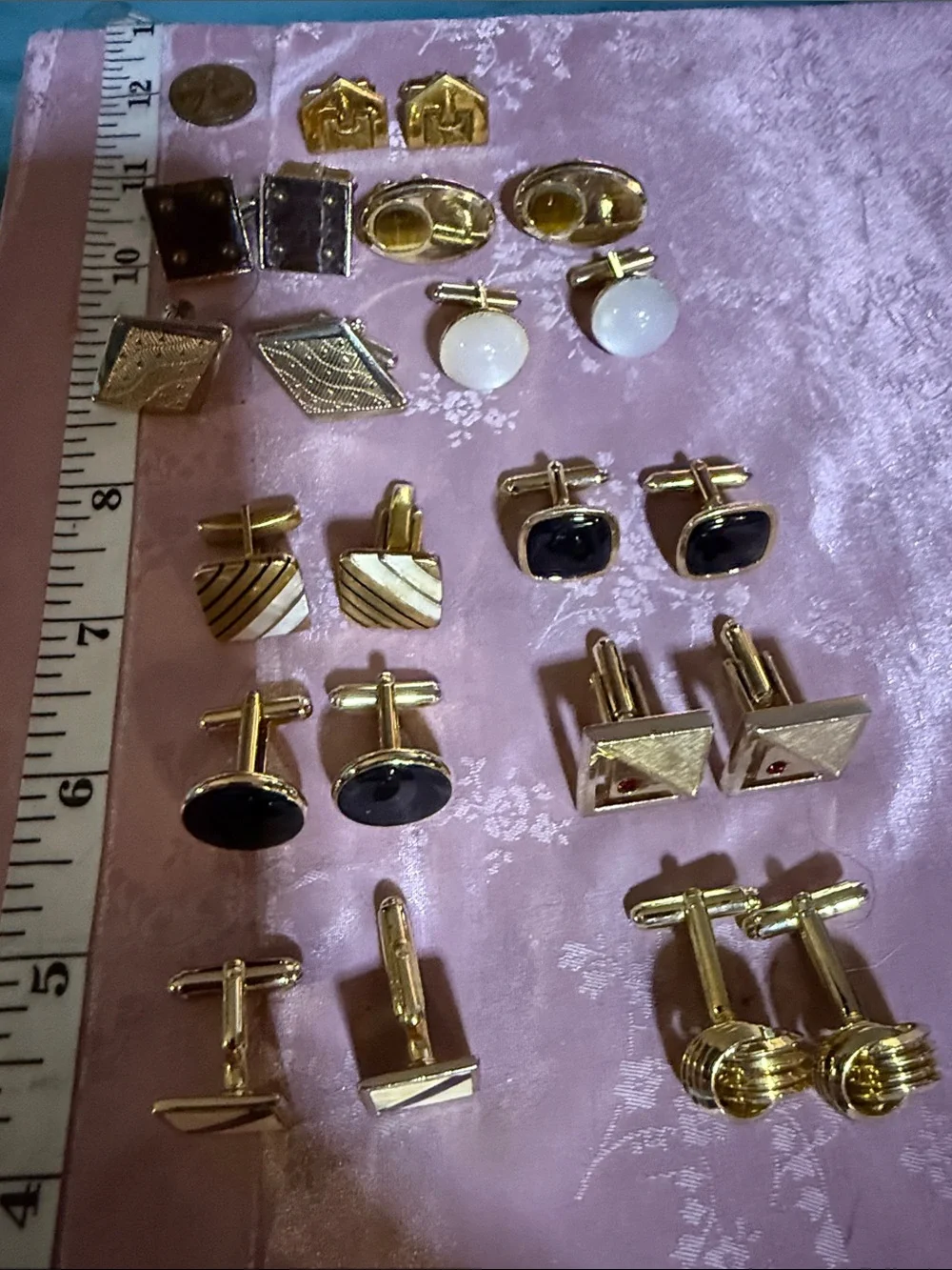 Gold-Tone Men's Cufflink Set - Black & White Accents